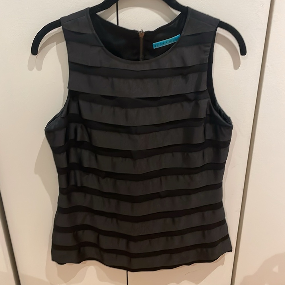 Alice + Olivia women’s black ribbon peplum  sleeveless top Size Small